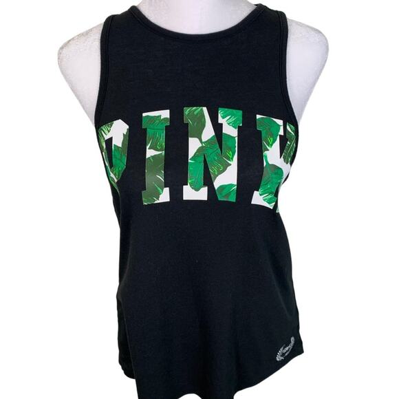 PINK VS Women's Sz XS Palm Leaf Logo High Neck Razor Back Tank - Picture 7 of 7